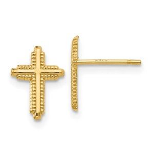 Solid 10k Yellow Gold Cross Stud Earrings Women Men